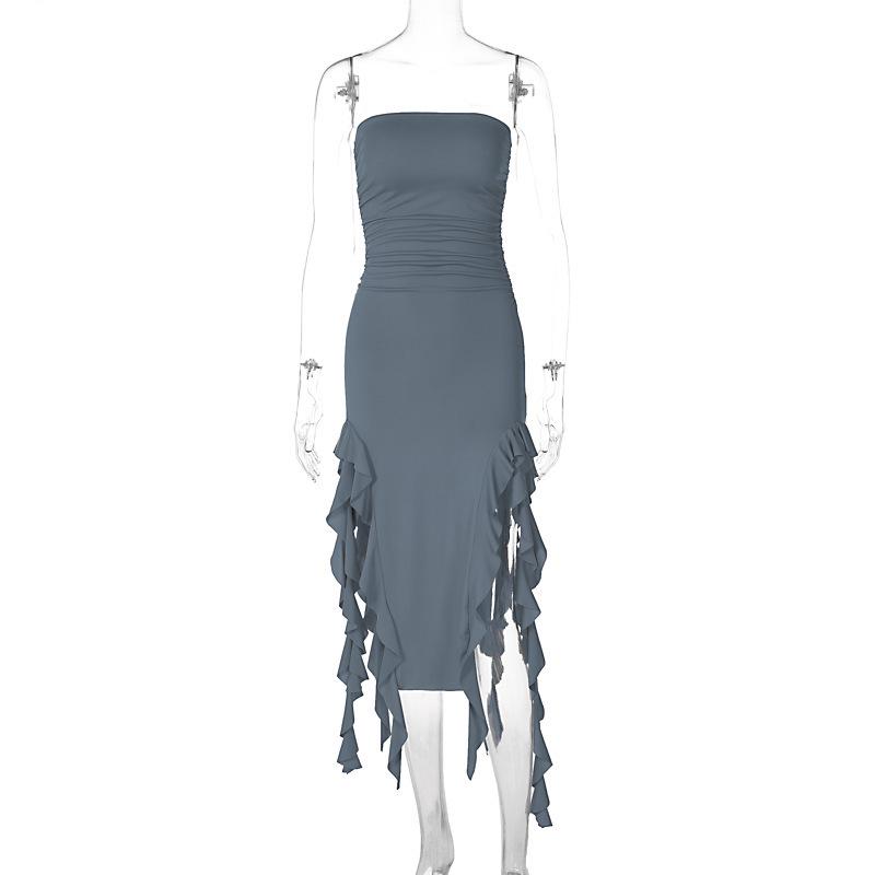 2025 Sommer Europäischer Stil Sexy Unregelmäßiges Bandeau-Kleid für Damen