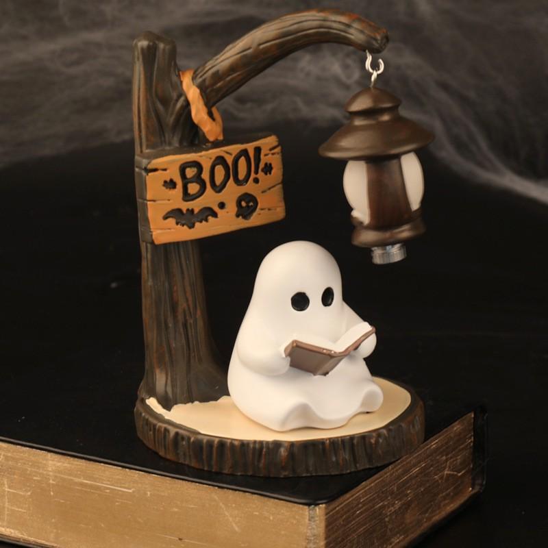 Resin Ghost Reading Lamp Halloween Cute Desktop Decor Party Gift