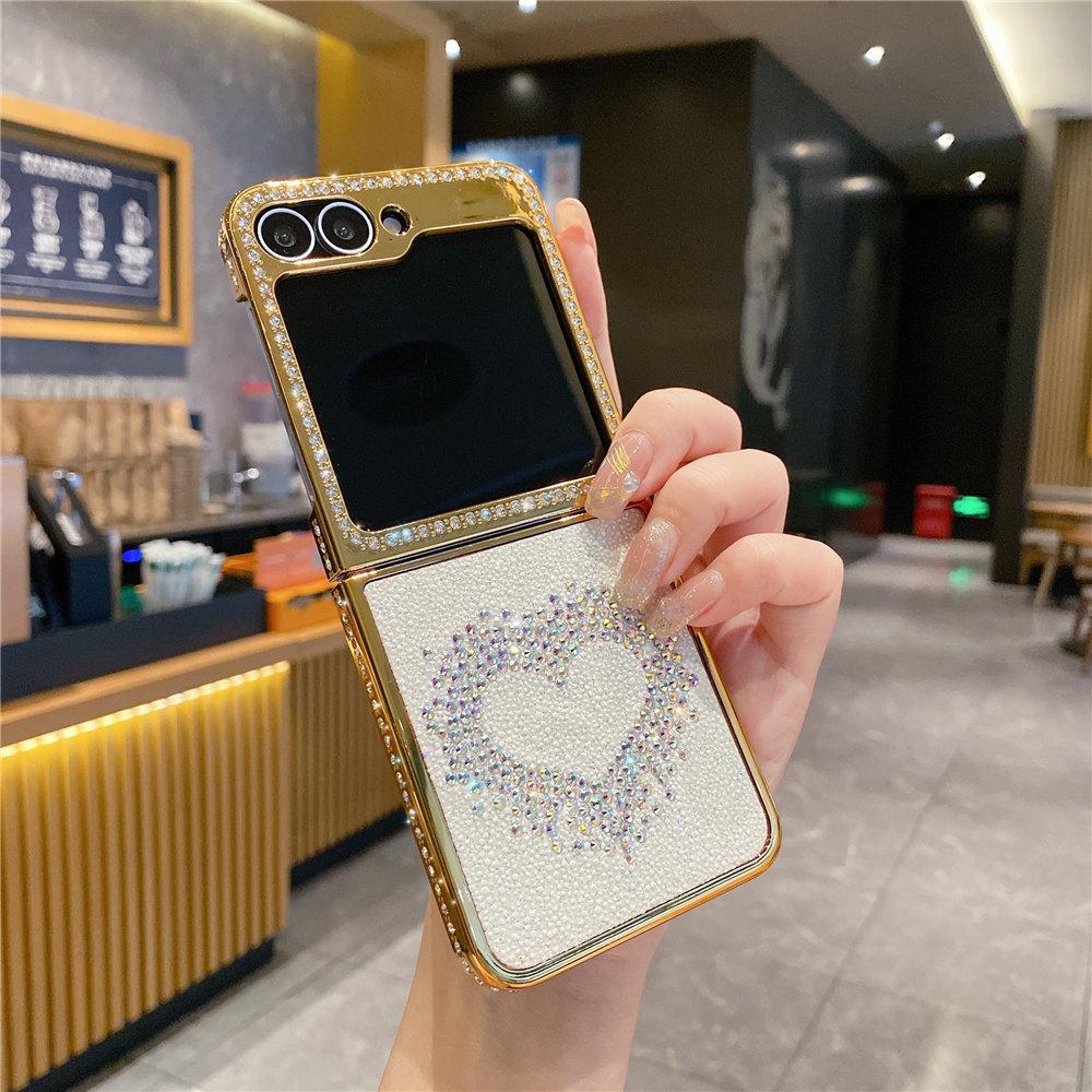 Glitter Bling Diamond Electroplating Phone Case For Samsung Galaxy Z Flip 6 Flip 5 Flip 4 3 Butterfly Bear Leather Cover