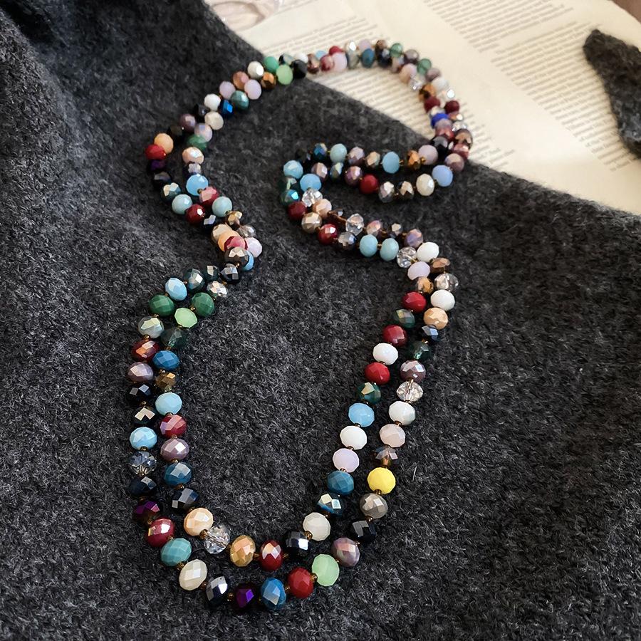 Bohemia Long Double Layer Strand Sweater Chain Chokers For Women Rainbow Glass Beads Beaded Necklace Wholesale Jewelry