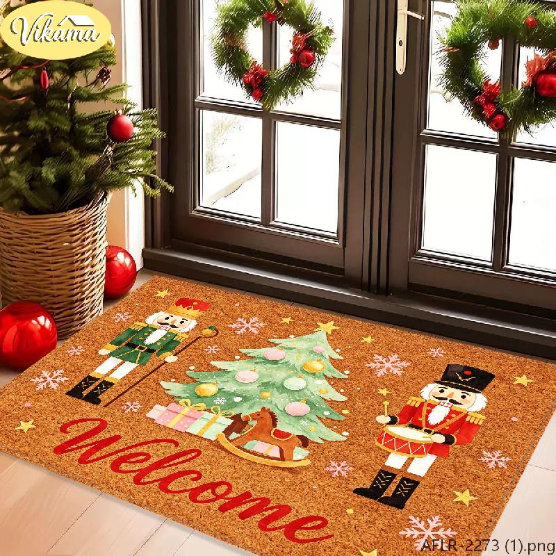 Christmas Nutcracker Rug, Merry Christmas Soldier Holly Berry Welcome Rug, Soft Non-Slip Entryway Doormat, Home Decor