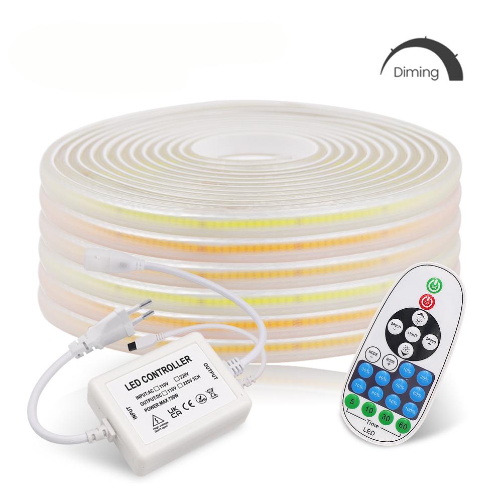 220V Tuya Wifi COB LED Strip Light Bluetooth Wall Touch Dimmable 23key Remote 750W Controller Kit 288Leds/m Waterproof Flex Lamp