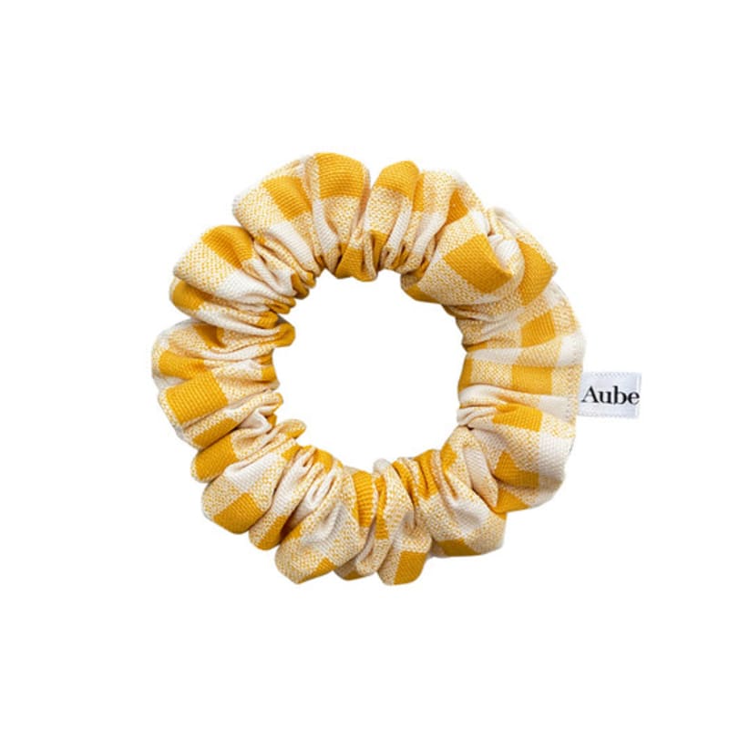 Aube Nuit Oxford Check Yellow Hair Scrunchie XS