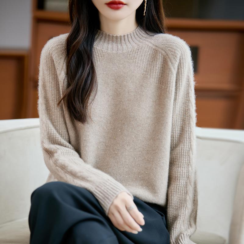 Damen Kaschmirpullover Qinghe Kaschmir 30% Kaschmir 70% Wolle Herbst- und Winterpullover warm und modisch