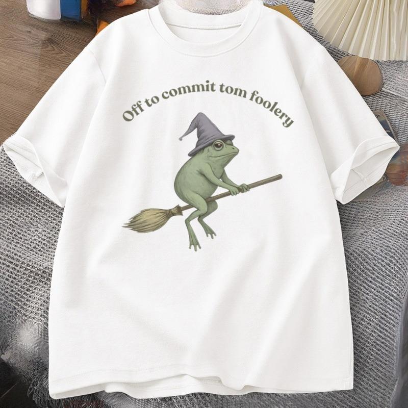 Witch Frog TShirt Unisex Women Funny Halloween Cottagecore Toad Tshirt Casual Round Neck Short Sleeve Unisex Clothes Streetwear Tops