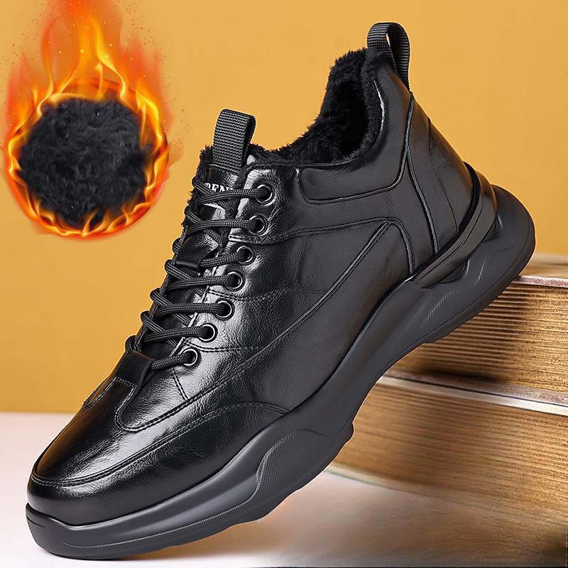 Fashion Retro Cow Leather Casual Sneakers for Men New Designer Velvet Man Platform Shoes Fashion Autumn Winter Sports Male Running Shoes