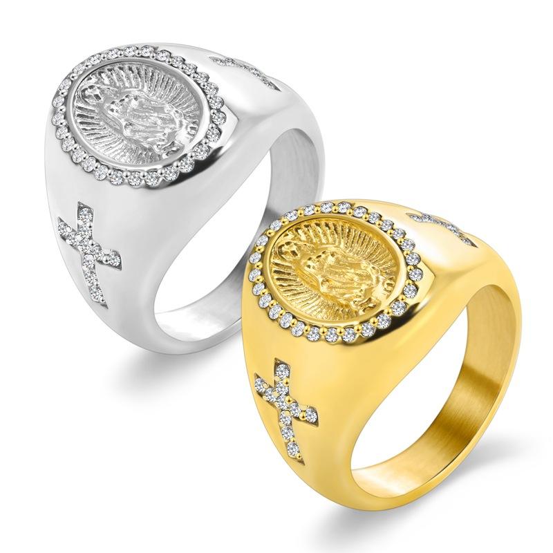 European and American Diamond Jewelry 18K Gold Ring Virgin Mary Women's Ring Accessories 2026