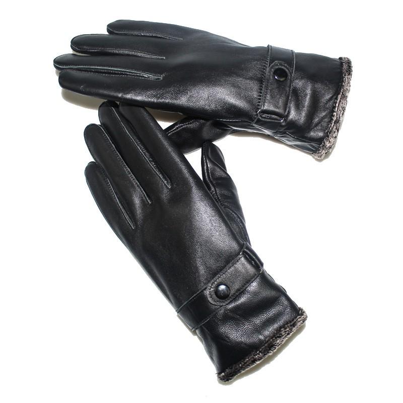 Mens Genuine Sheepskin Leather Gloves Warm Fleece Lined Winter Cycling Work Black Long