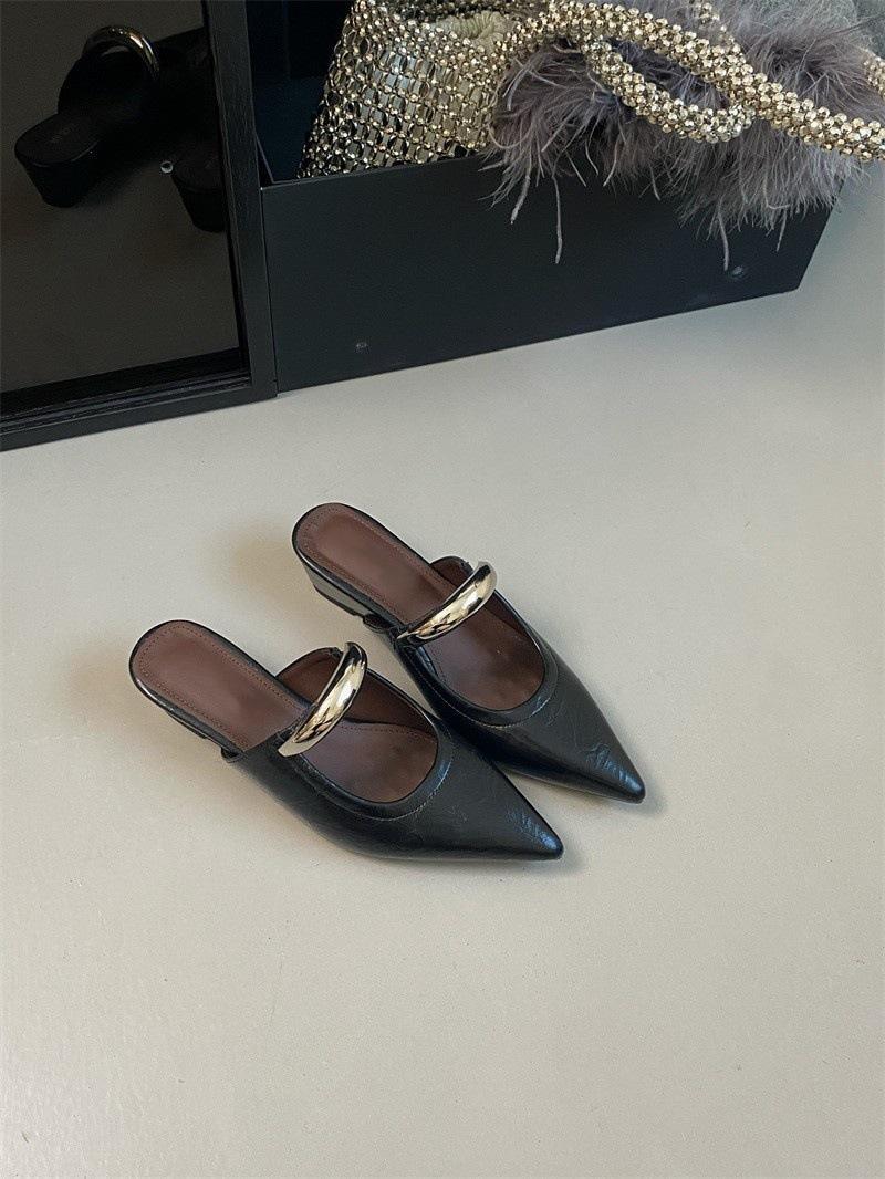 

Увеличивающие рост металлические пряжки французские полутапочки с заостренным носком женские летние туфли на танкетке с острым каблуком туфли Muller сандалии 40 чёрный