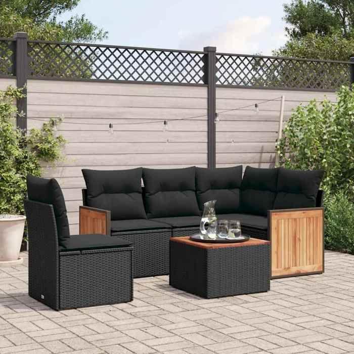 VidaXL Salon de Jardin avec Coussins 6 pcs, Canapés de Patio, Ensemble de Meubles, Mobilier de Terrasse Extérieur, Noir 3260060