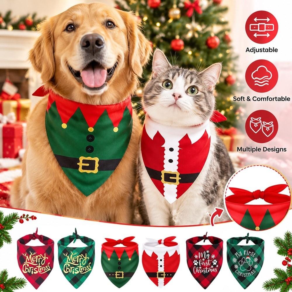 2pcs Christmas Theme Pet Neck Scarf Adjustable Santa Elf Bandana New Dog Bandanas For Cats Dogs
