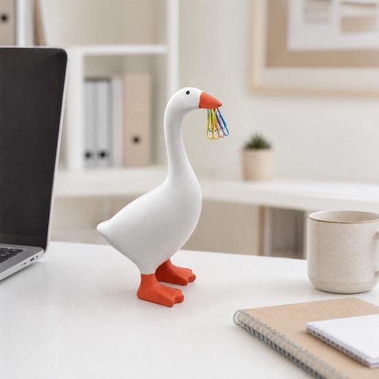 Magnetic Duck Key Holder, 6.7 Inch White Resin Table Goose Statue with Strong Magnet for Keys And Small Metal Items, Cute Decorative Organizer for