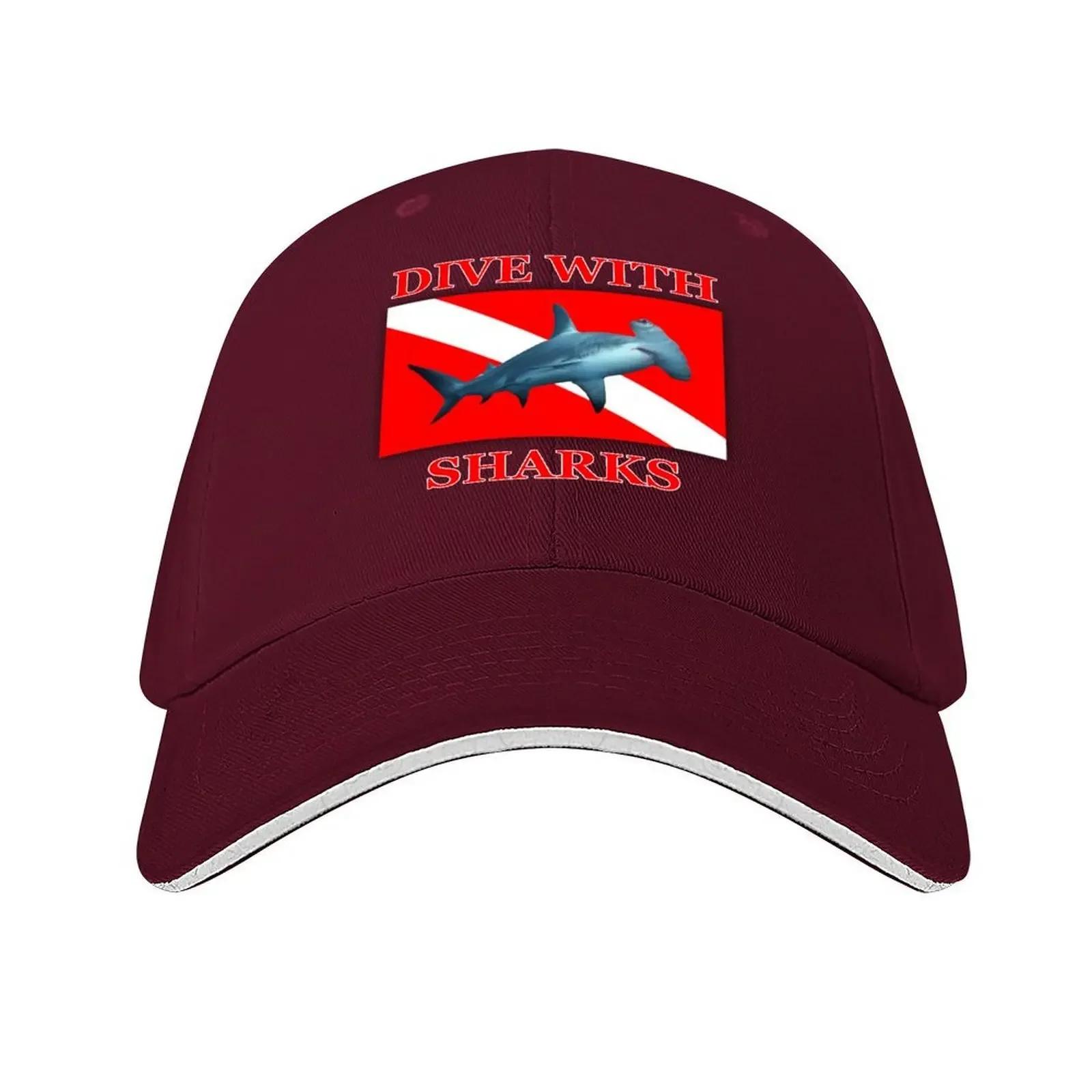 Dive With Sharks  Hammerhead Baseball Cap tactical cap designer cap golf hat genuine Unisexs Hats Womens