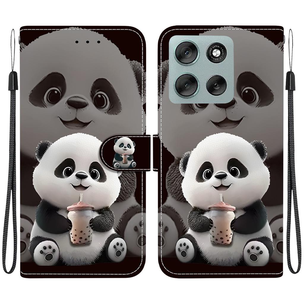 Handmade PU Leather Flip Case for Motorola Moto G56 Anti-Slip Shockproof Cover with Wrist Strap & Heart/Rose Cat Designs