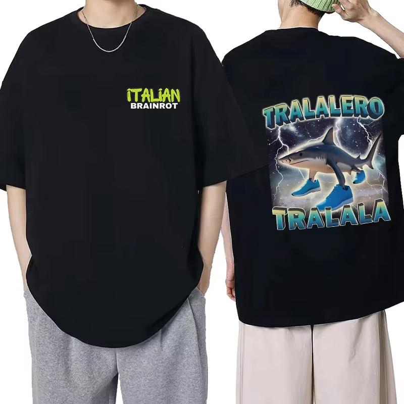 Tralalero Tralala Tung Tung Tung Sahur Bombardiro Crocodilo Tshirt Funny Italian Brainrot Meme Print Summer Men Women Cotton Top