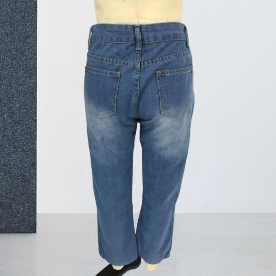 Women Jeans Mid Waist Irregular Individual Printing Retro Style Straight Wide Leg Patchwork Full Length Trousers for Vacation Travel