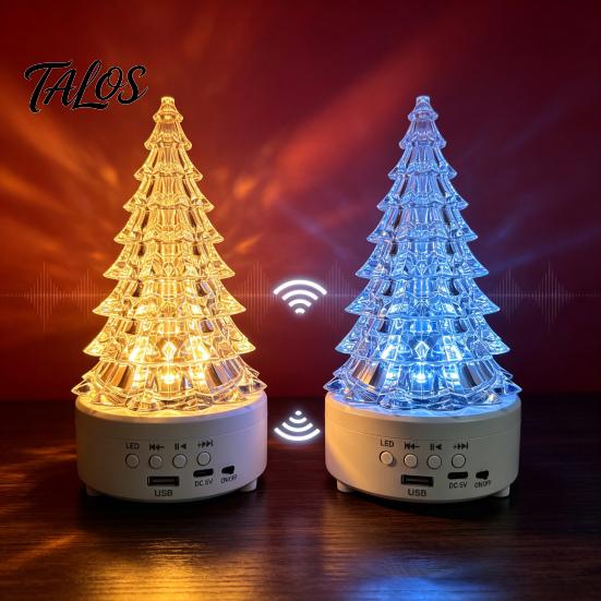 Multifunctional Audio Lamp Crystal-Like Christmas Tree Light, Wireless Music Player LED Table Centerpiece Decorative Night Light for Bedroom