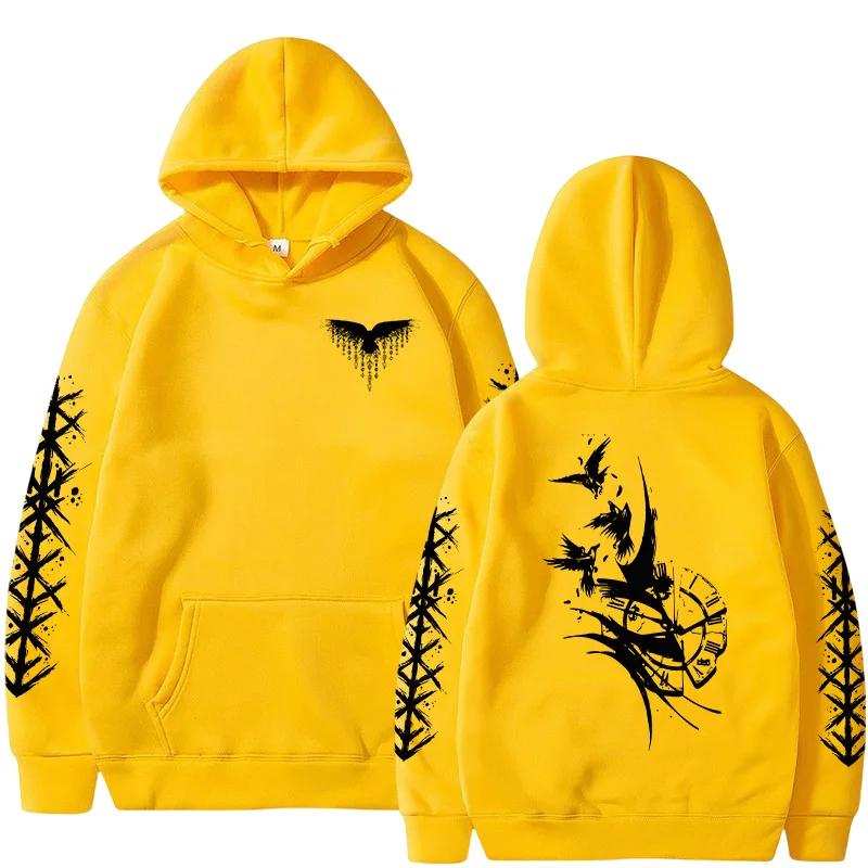 New Men's Autumn and Winter Hoodies Sweatshirts Crow Ancient Bell Print Adult Fashion Leisure Sports Long Sleeve Pullover Tops