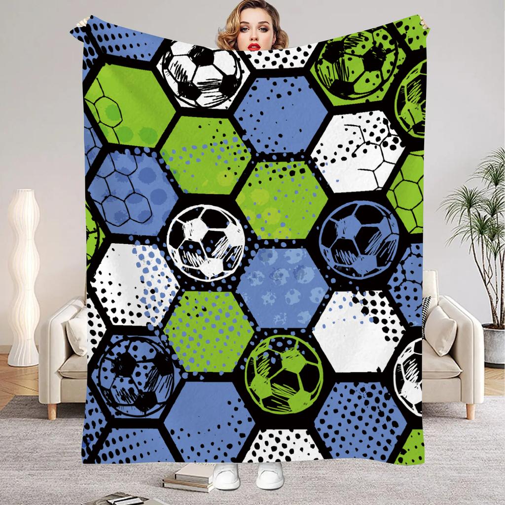 1pc Flannel Blankets Colorful Football Printed Quality Soft Warm Throw Blanket Winter for Kids Boys Couch Bed Fluffy Bedspread
