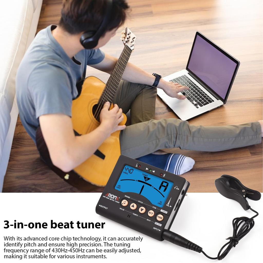 Btuty Guitar Tuner for Chromatic and Backlit LCD Display Portable Guitar Tuner with Pickup Professional Metronome AROMA G Guitar, Bass, Violin,