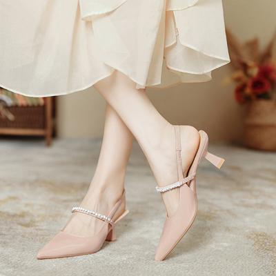 Französische Spitzschuhe für Damen Feenhafte Sexy Schuhe Modische Stilettoabsätze Strasssteine Einriemen Geschlossene Zehe Slingback-Sandalen