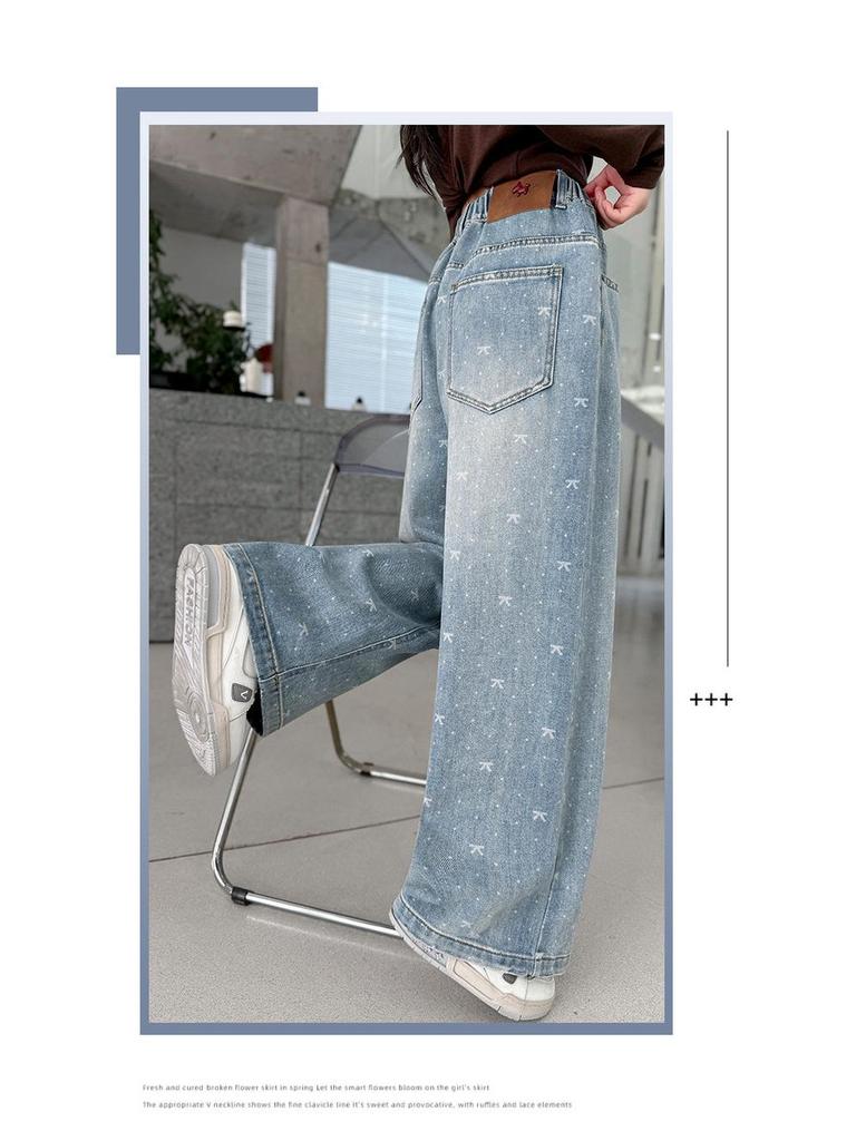 Meisjes Lente 2026 Wijde Pijp Jeans met Strik