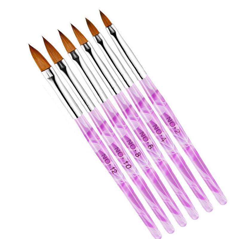 

6 шт., 6 размеров, акриловая ручка, фиолетовая, кисть для дизайна ногтей № 2,4,6,8,10,12, набор кистей-ручек, кисть для самостоятельного дизайна ногтей фиолетовый