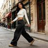 Women's High Waist Wide Leg Pants Loose Fit Casual Trousers Lightweight Flowing Fabric Elastic Waistband with Drawstring