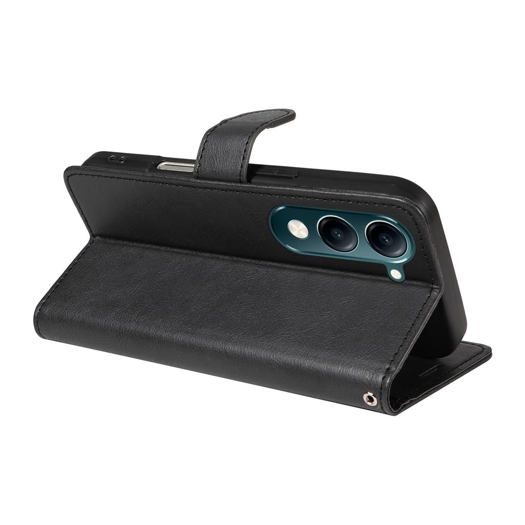 For Vivo Y04 4G/vivo Y29s 5G Leather Wallet Case with Strap Solid Color Phone Stand Cover