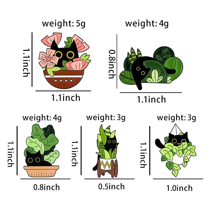 Cats In Plants Enamel Pins Custom Black Cat Potted Plant Brooches Lapel Badges Fun Animal Plant Jewelry Gift for Kids Friends