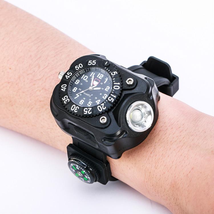 Outdoor Tactical Wrist Light Watch LED Strong Light Flashlight Rechargeable Long-range Multifunctional Waterproof Portable Light