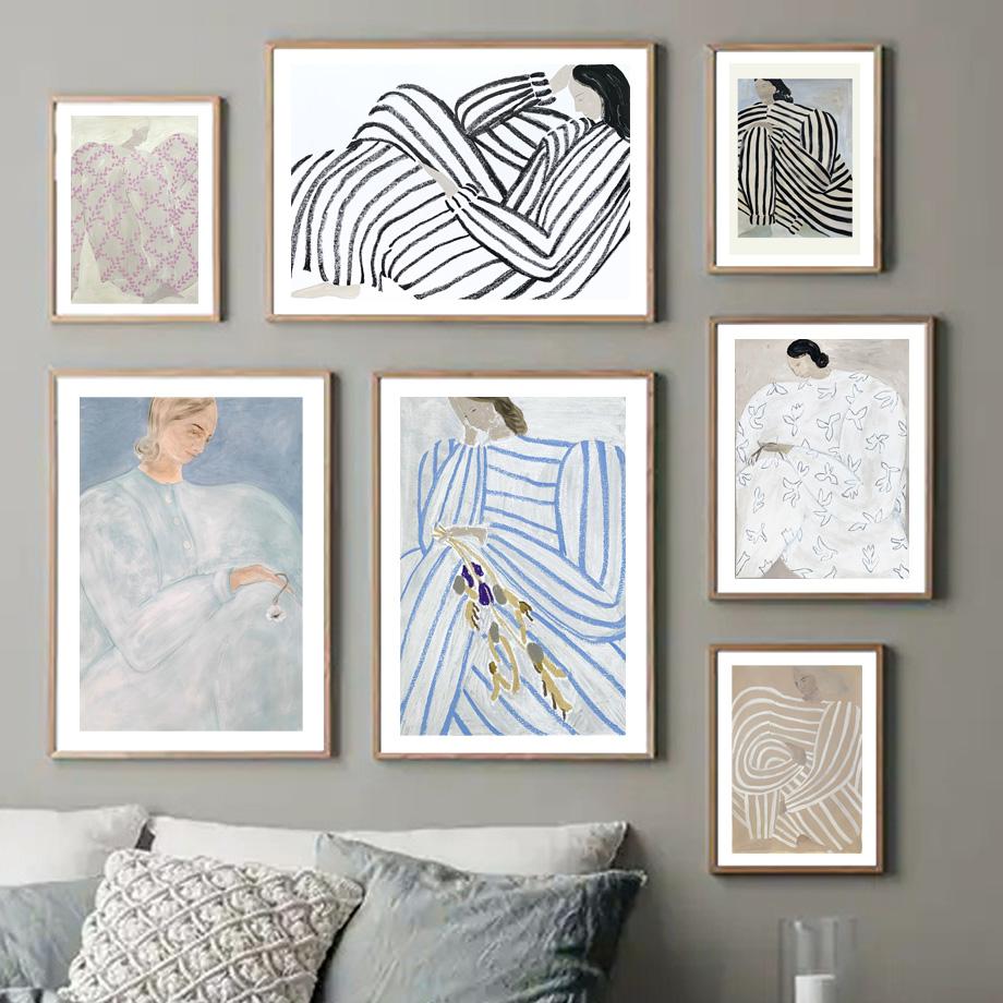 Minimalist Style Abstract Line Curve Think Girl Wall Art Print Canvas, Nordic Poster, Picture for Living Room Decor