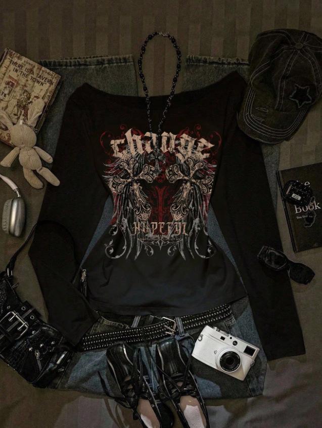 Neuer Europäischer & Amerikanischer Y2K Mode Schlank geschnittener Langarm Damen Pullover T-Shirt