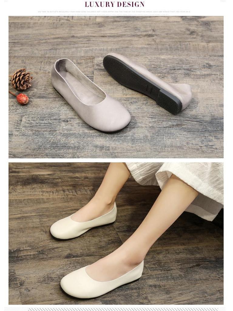 Egyszerű Zen Kézzel Készített Bőr Nagymama Cipő - Női Puhatalpú Lapos Cipő Minden Évszakra