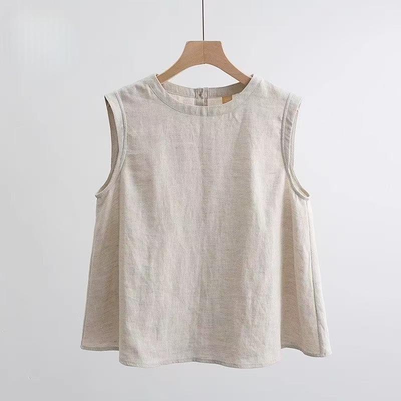 Cotton and Linen Shirt Women's Summer Sleeveless Blouse Women's Loose All-match Linen T-shirt Bottoming Linen Vest