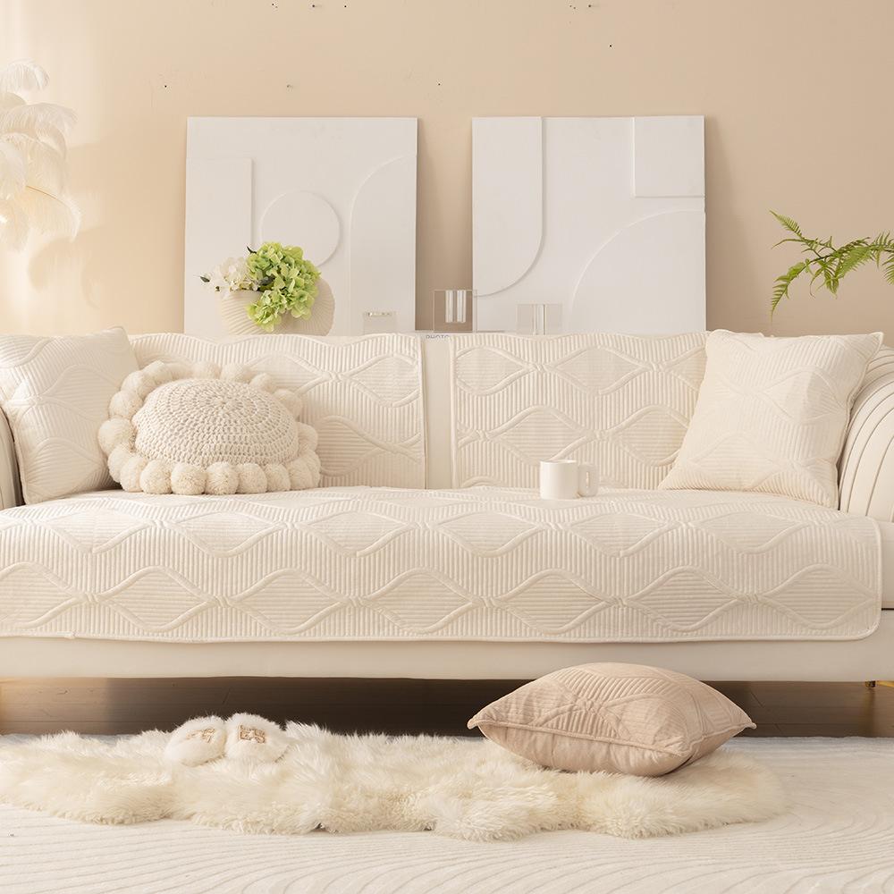 Autumn and Winter Embroidery Sofa Cushion Plush Solid Color Sofa Towel Modern Minimalist Backrest Armrest Cushion Covers