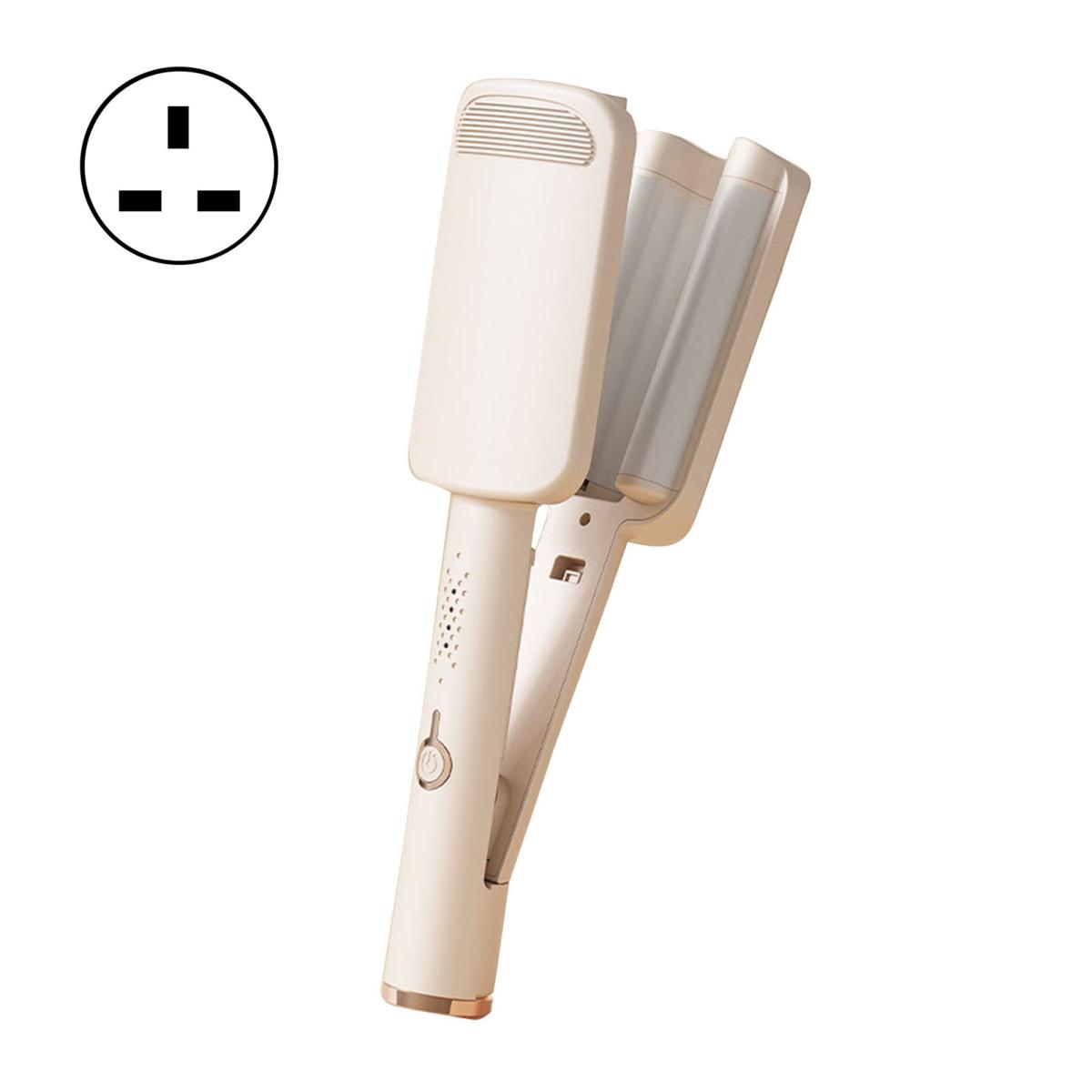 

32MM Big Wave Плойка V-подібна френч Waves Curling Wand Anti-Scald Кераміка Deep Waver Інструмент для укладання волосся для жінок UK бежевий