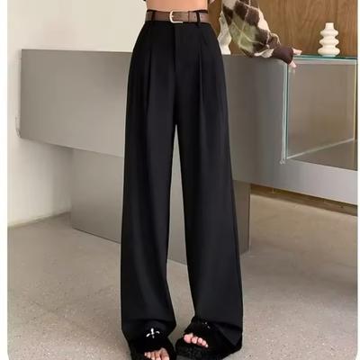 Pantaloni Eleganti da Donna a Vita Alta Drappeggiati Gamba Larga Stretta Gamba Dritta Lunghezza Pavimento Pantaloni Casual