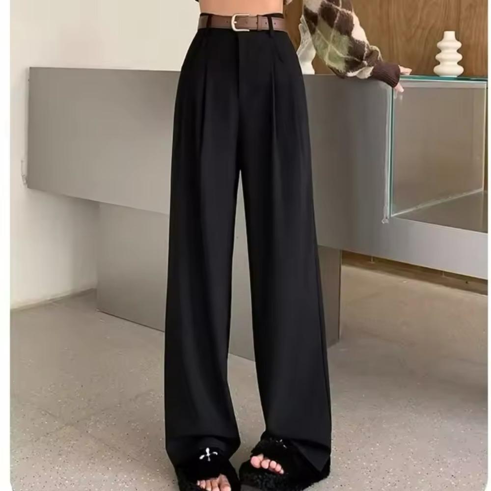 Damen High Waist Drapierte Anzugshose Elegant Schmal Weiter Bein Gerade Bein Bodenlang Lässige Hose M schwarz