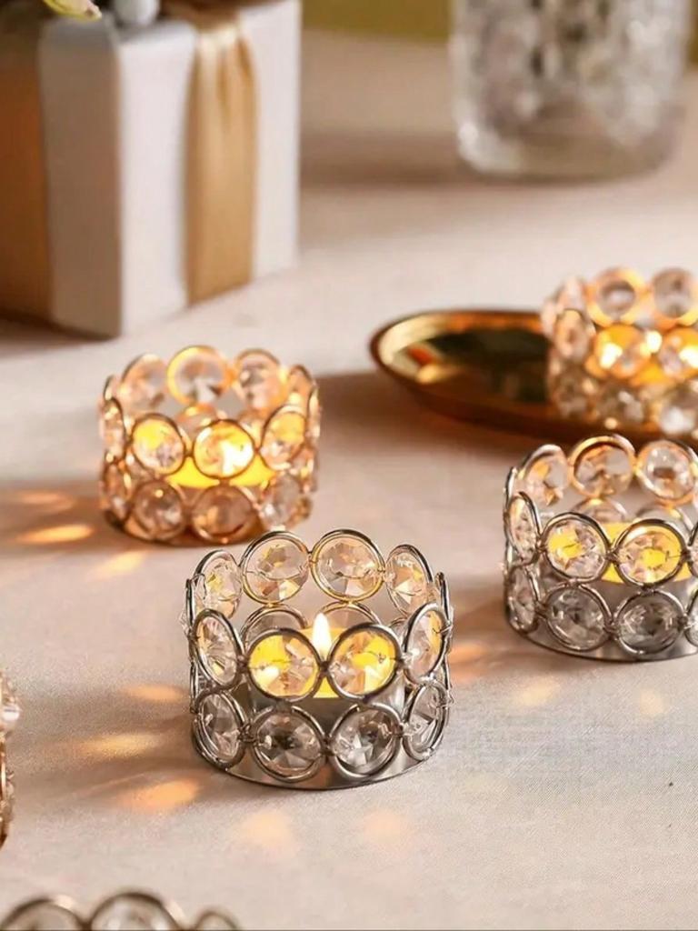 1pcs Silver Gold Crystal Tea Candle Holder for Wedding Family Gathering Center Decoration