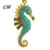 Exquisite Seahorse Jewelry Women Blue Necklace, Rhinestone Pendant Stylish Sea Charming Neck Creature Summer Beach Gift for Her Wife Girlfriend
