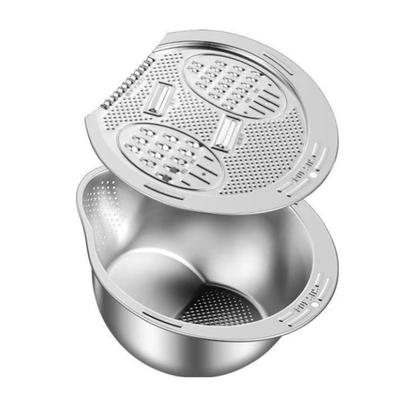 Asdays Rice Strainer, Large Capacity, 304 Stainless Steel, for Slicing, Shredding, and Wavy Rice, with Draining Functions (Colander and Grater)