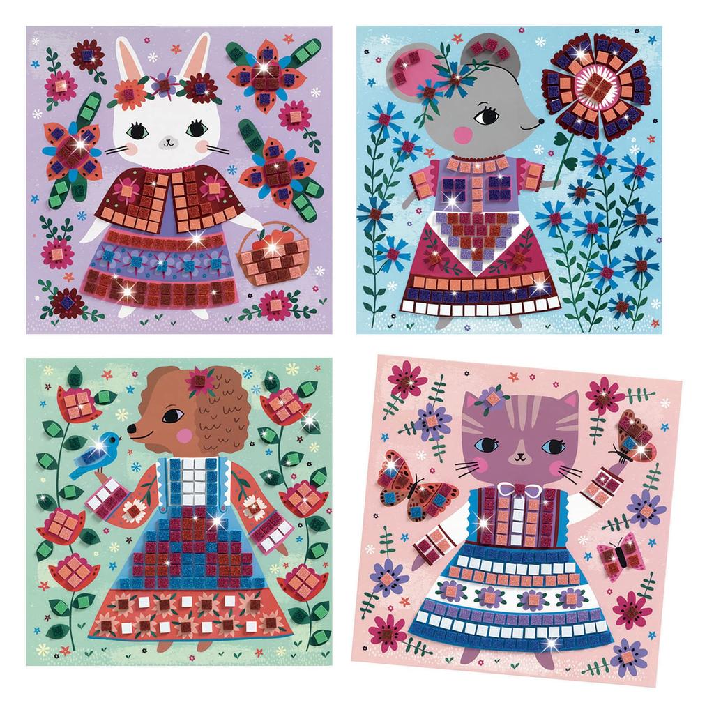 DJECO Mosaic Lovely Pet Mosaic Art Sticker Craft Educational Ages and School Entrance Elementary School Student Gift for Sports and Long Autumn Nights