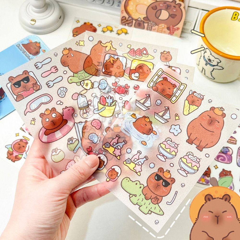 4 Pcs/bag Creative Stationery Sticker Cartoon Capybara Ledger Material PET Capybara Sticker  Kids
