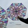 New Style British-Style Tropical Arched Transparent Umbrella with Stained Glass, Long Handle, Automatic, Large, Romantic, for Both Sunny and Rainy
