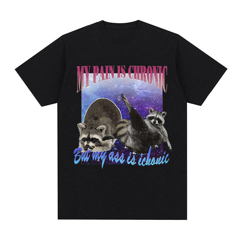 My Pain Is Chronic But My Ass Is Iconic Meme T Shirt Funny Sad Opossum Graphic TShirt Mens Women Fashion Cotton Oversized Tees