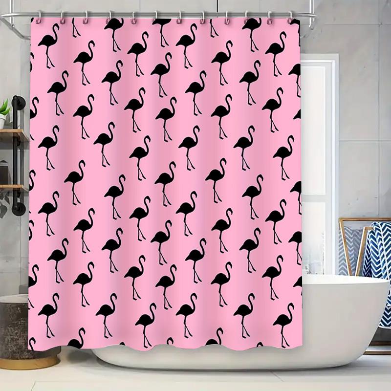 

Black Flamingo Pattern Shower Curtain Pink Home Bathroom Decor Customizable W60H190(CM)-1 Pcs