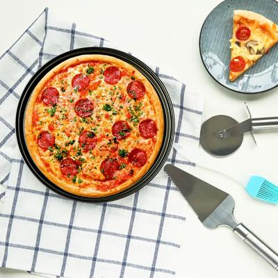 Carbon Steel Non-stick Pizza Baking Pan Mesh Tray Plate Bakeware Baking Tool Pizza Plate Round Deep Dish Pizza Pan