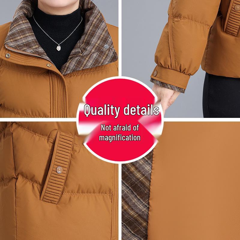 Elegante Giacca in Cotone a Quadri per Donne di Mezza Età e Anziane - Corta, Calda, con Collo Rialzato Cappotto Invernale