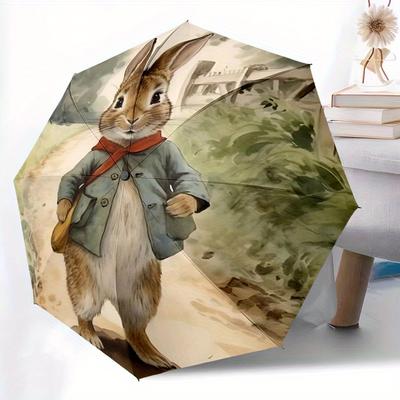 1pc Rabbit Peter Automatic Open/close Folding Portable Cute Umbrella  with 8-Rib Structure for Women/Men, All-Season Use  A0901034
